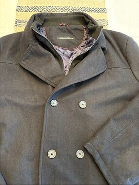 Kenneth Cole Men's Navy Double-Breasted Peacoat with Zip Up Liner